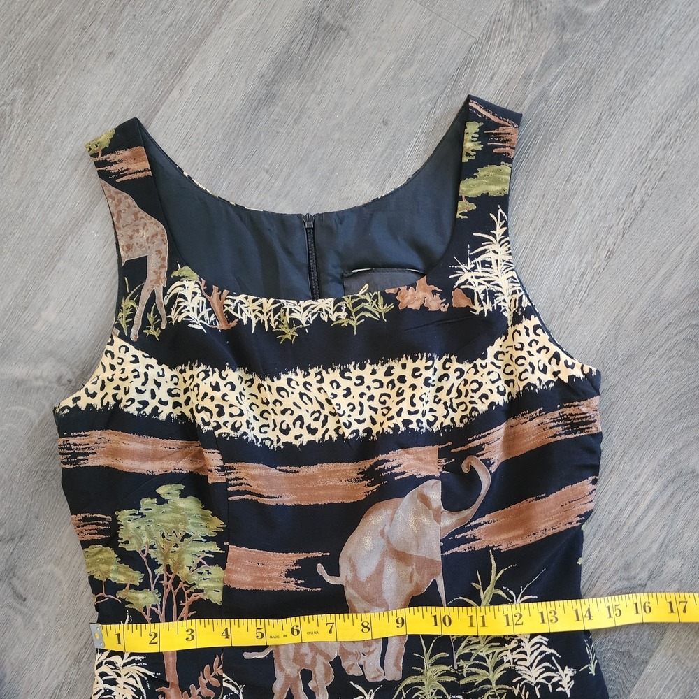 Vintage 90s Safari Maxi Dress S 6 Elephant Leopard Giraffe Mob Layered Phoebe - Picture 14 of 16